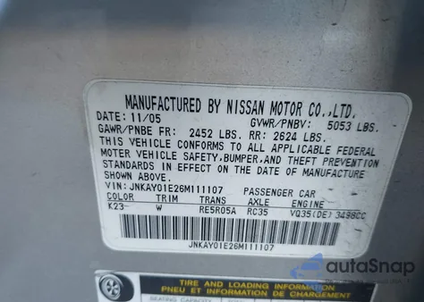 2006 Infiniti M35 Sport from USA, damaged, VIN JNKAY01E26M111107